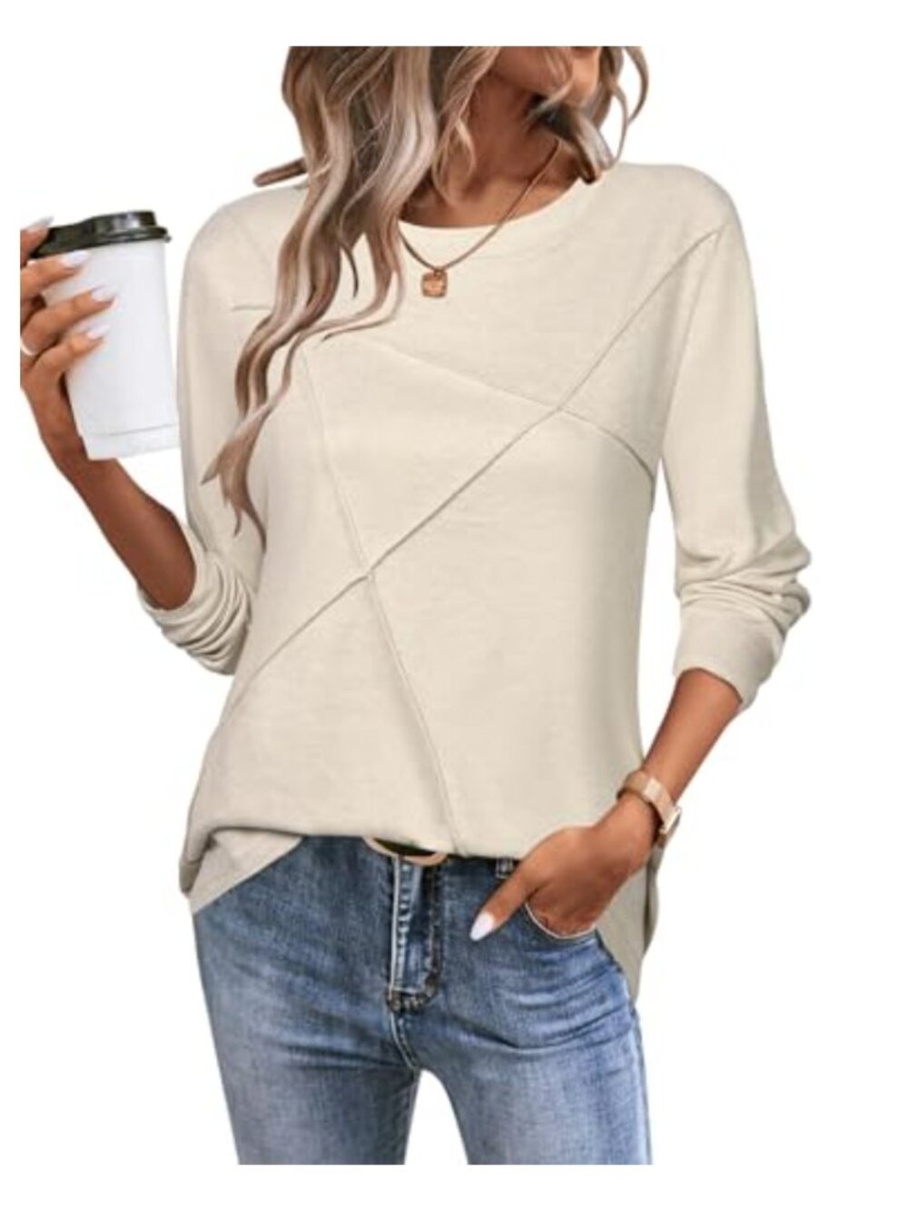 Womens Long Sleeve Tunic Top Crew Neck Crisscross Slimming Casual Shirt